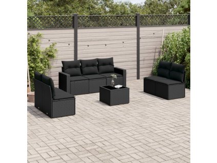 8dílná zahradní sedací souprava s poduškami černá polyratan 3251172