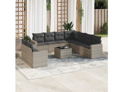 10dílná zahradní sedací souprava podušky světle šedá polyratan 3251499