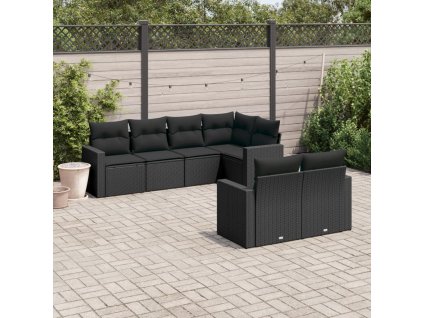 7dílná zahradní sedací souprava s poduškami černá polyratan 3251542