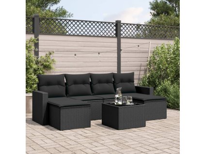 7dílná zahradní sedací souprava s poduškami černá polyratan 3251662