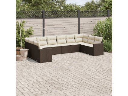 10dílná zahradní sedací souprava s poduškami hnědá polyratan 3251810