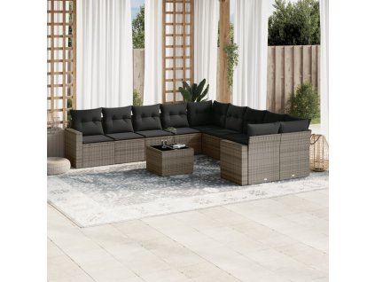 11dílná zahradní sedací souprava s poduškami šedá polyratan 3251857