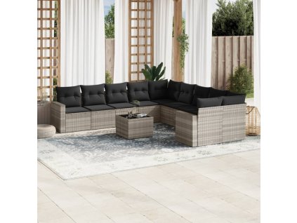 11dílná zahradní sedací souprava s poduškami šedá polyratan 3251859