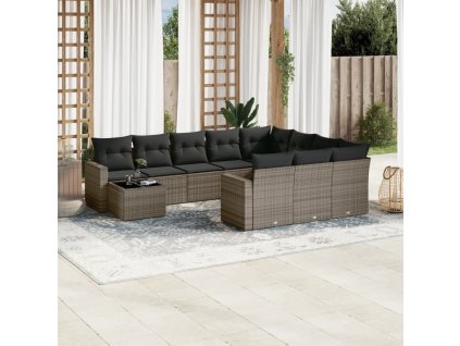 11dílná zahradní sedací souprava s poduškami šedá polyratan 3251867