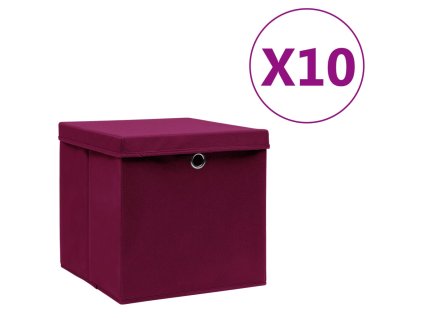 Úložné boxy s víky 10 ks 28 x 28 x 28 cm tmavě červené 325202