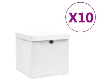 Úložné boxy s víky 10 ks 28 x 28 x 28 cm bílé 325210