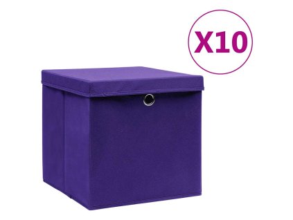 Úložné boxy s víky 10 ks 28 x 28 x 28 cm fialové 325214