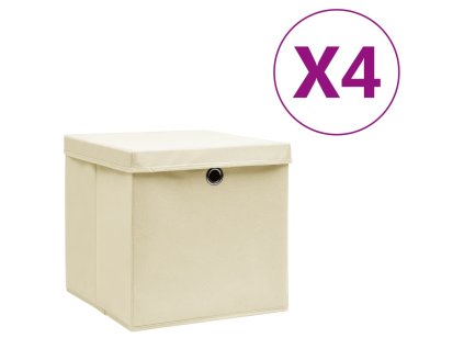 Úložné boxy s víky 4 ks 28 x 28 x 28 cm krémové 325216