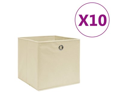 Úložné boxy 10 ks netkaná textilie 28 x 28 x 28 cm krémové 325217