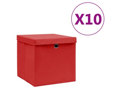 Úložné boxy s víky 10 ks 28 x 28 x 28 cm červené 325222