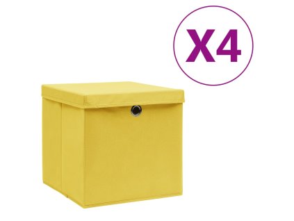 Úložné boxy s víky 4 ks 28 x 28 x 28 cm žluté 325224