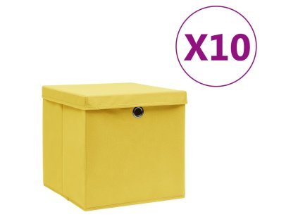 Úložné boxy s víky 10 ks 28 x 28 x 28 cm žluté 325226