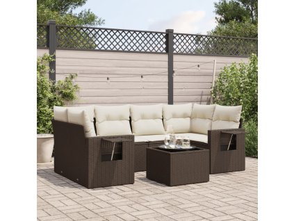 7dílná zahradní sedací souprava s poduškami hnědá polyratan 3252260
