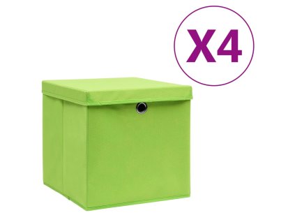 Úložné boxy s víky 4 ks 28 x 28 x 28 cm zelené 325228