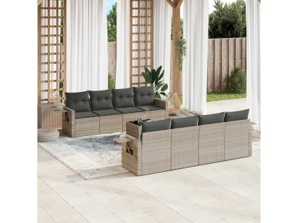 9dílná zahradní sedací souprava a podušky světle šedá polyratan 3252289