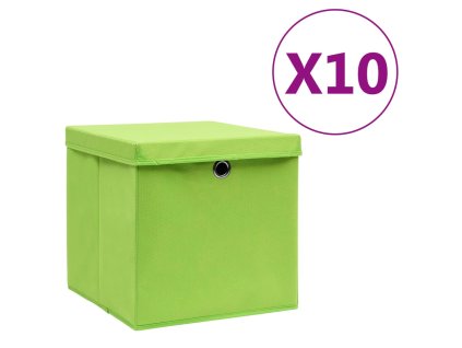 Úložné boxy s víky 10 ks 28 x 28 x 28 cm zelené 325230