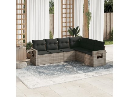 6dílná zahradní sedací souprava a podušky světle šedá polyratan 3252549