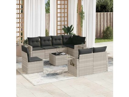 9dílná zahradní sedací souprava a podušky světle šedá polyratan 3252789