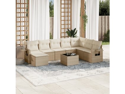 9dílná zahradní sedací souprava s poduškami béžová polyratan 3252905