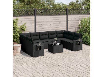 10dílná zahradní sedací souprava s poduškami černá polyratan 3252942