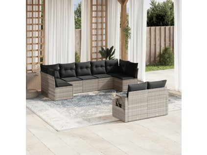 9dílná zahradní sedací souprava a podušky světle šedá polyratan 3252959