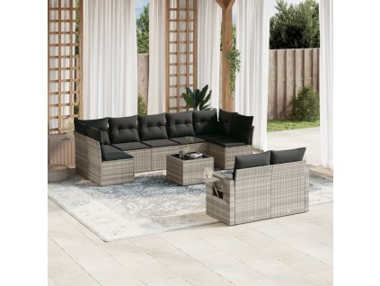 10dílná zahradní sedací souprava podušky světle šedá polyratan 3252969