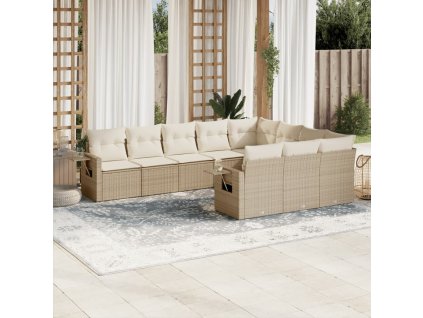 10dílná zahradní sedací souprava s poduškami béžová polyratan 3253025