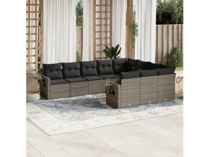 10dílná zahradní sedací souprava s poduškami šedá polyratan 3253027