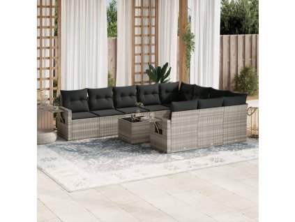 11dílná zahradní sedací souprava s poduškami šedá polyratan 3253039