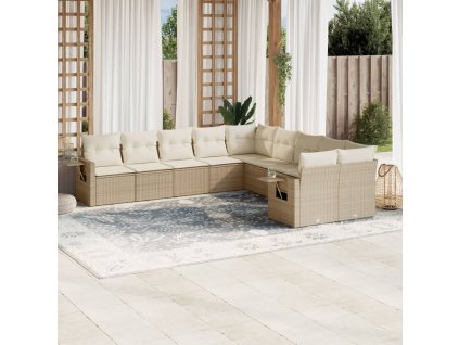 10dílná zahradní sedací souprava s poduškami béžová polyratan 3253045