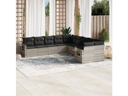 10dílná zahradní sedací souprava podušky světle šedá polyratan 3253049