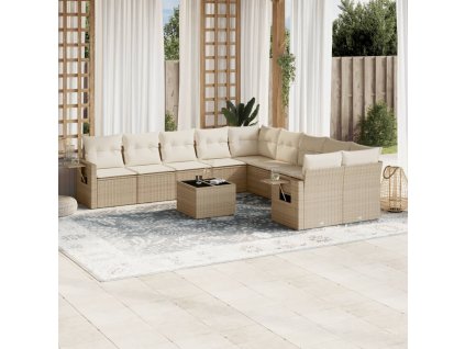 11dílný zahradní sedací souprava s poduškami béžový polyratan 3253055