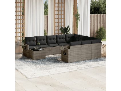 11dílná zahradní sedací souprava s poduškami šedá polyratan 3253067