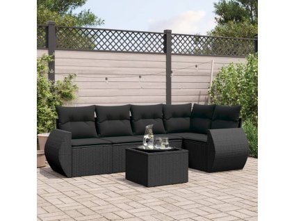 6dílná zahradní sedací souprava s poduškami černá polyratan 3253672
