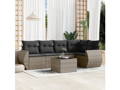 6dílná zahradní sedací souprava s poduškami šedá polyratan 3253677