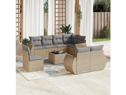 9dílná zahradní sedací souprava s poduškami béžová polyratan 3253986