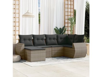 6dílná zahradní sedací souprava s poduškami šedá polyratan 3253997