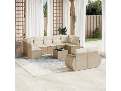 10dílná zahradní sedací souprava s poduškami béžová polyratan 3254165