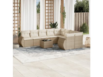 10dílná zahradní sedací souprava s poduškami béžová polyratan 3254185