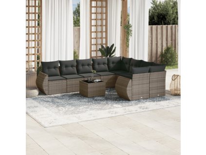 10dílná zahradní sedací souprava s poduškami šedá polyratan 3254187