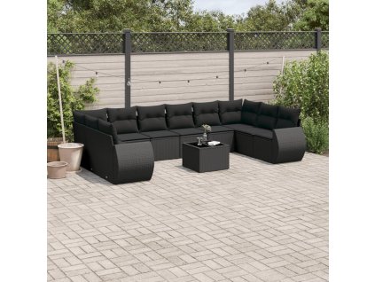 11dílná zahradní sedací souprava s poduškami černá polyratan 3254212