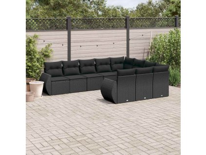 10dílná zahradní sedací souprava s poduškami černá polyratan 3254222