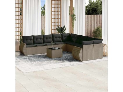 11dílná zahradní sedací souprava s poduškami šedá polyratan 3254259