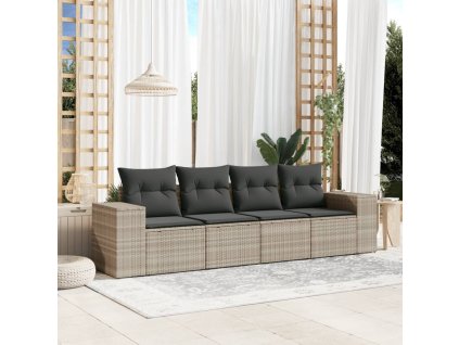 4dílná zahradní sedací souprava a podušky světle šedá polyratan 3254619