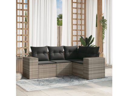 4dílná zahradní sedací souprava a podušky světle šedá polyratan 3254849