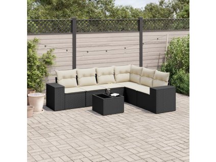 7dílná zahradní sedací souprava s poduškami černá polyratan 3254953