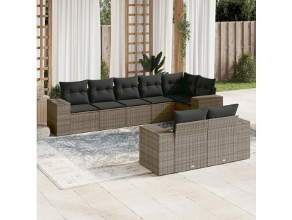 8dílná zahradní sedací souprava s poduškami šedá polyratan 3255157