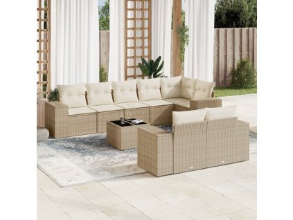 9dílná zahradní sedací souprava s poduškami béžová polyratan 3255165