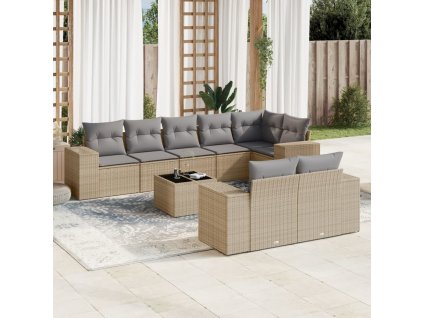 9dílná zahradní sedací souprava s poduškami béžová polyratan 3255166
