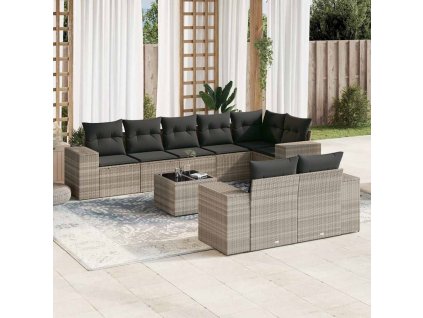 9dílná zahradní sedací souprava a podušky světle šedá polyratan 3255169